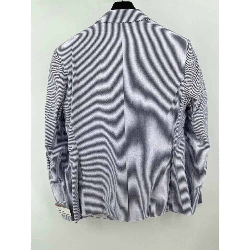 EDGE by WD NY Seersucker Blazer Sport Coat‎ Mens Large Blue White Slim Fit